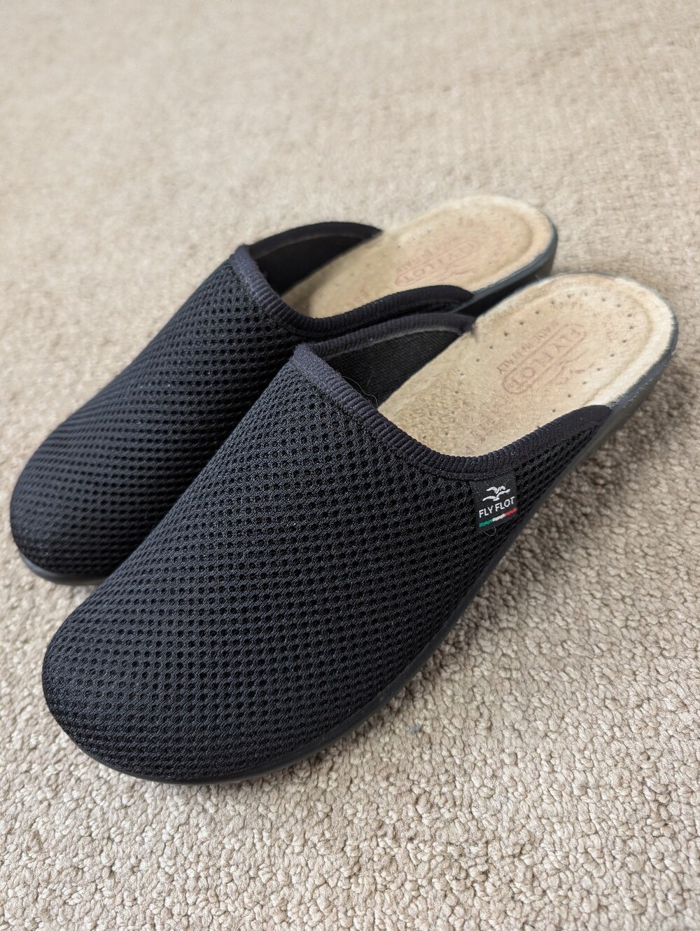FLY FLOT Slip On Shoes Mules Sz 39 US 8.5-9 Black Padded Mesh Comfort Italy